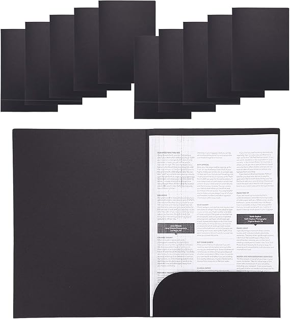 10Pack A4 Paper File Folder Black Foolscap Wallet Business Report Holder Portfolio Foolscap Document Display Book Project Folder File Holder Kraft Paperwork Organizer for Office School