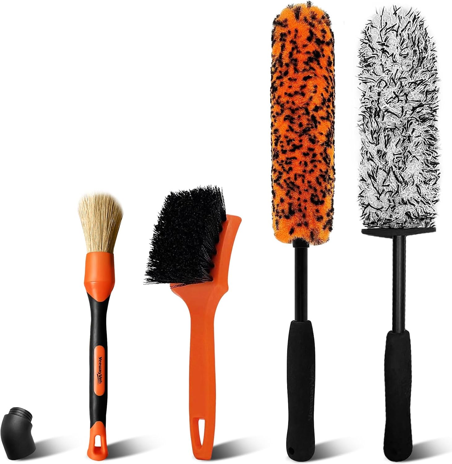 YeewayVeh 4PCS Alloy Wheel Brush Kit, Microfiber Wheel Cleaner Brushes with Boar Hair Detailing Brush, Bendable & Durable Wheels and Tire Brushes Kit for Cleaning Wheels, Tires