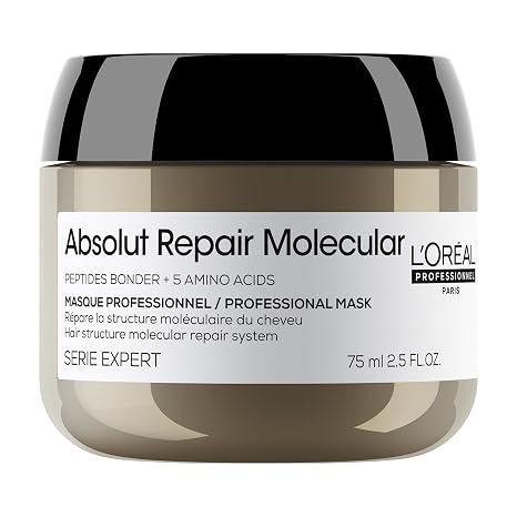 L'Oréal Professionnel, Mascarilla Profesional concentrada, Repara Daños y Fortalece el Cabello a Nivel Molecular, para Pelo Dañado y Seco, Fórmula Patentada, Absolut Repair Molecular
