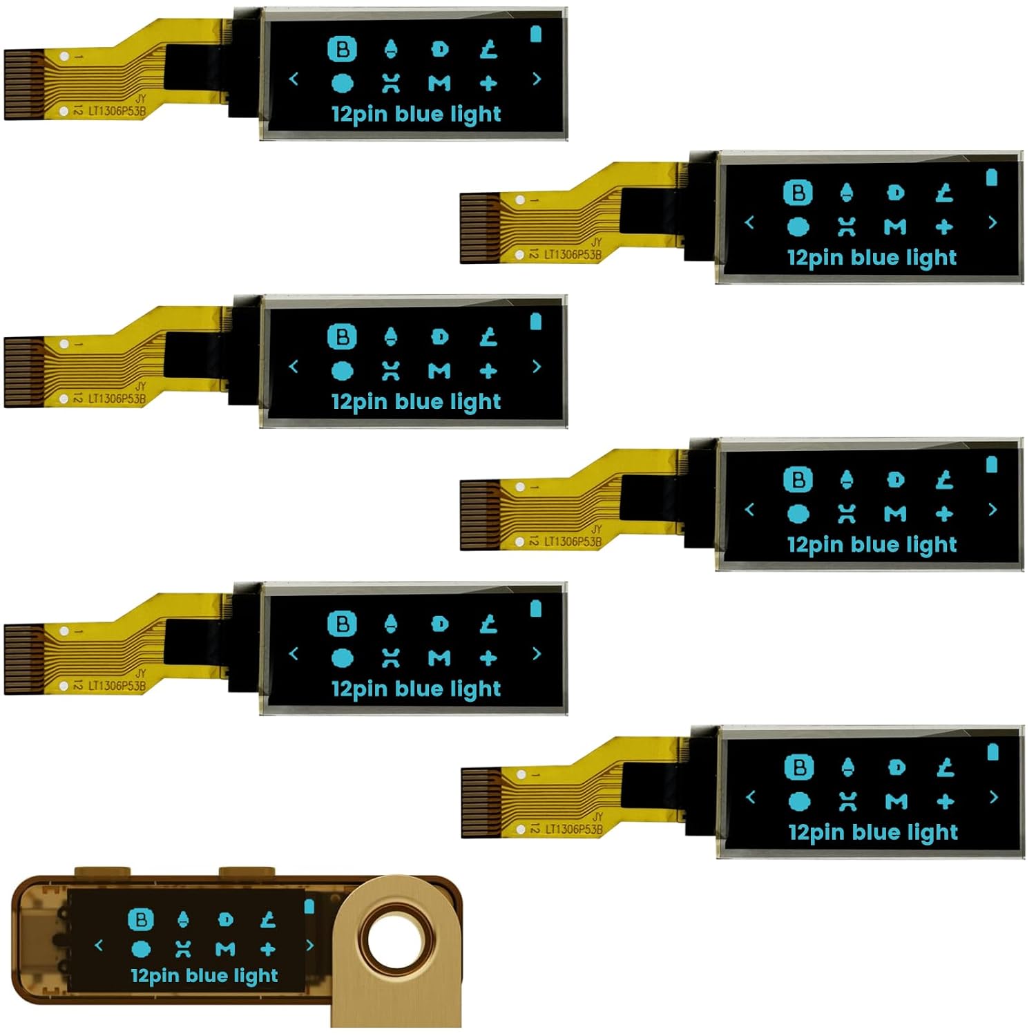 6PCS OLED LCD Display Module, 0.91" 4 Wire SPI Serial OLED Screen Driver,128x32 3.3V ~ 4.2V for Ledger Nano S12pin Blue