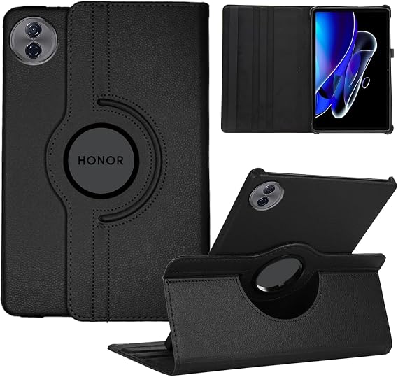 Case for Honor Pad 10 12.1-inch 2025, 360 Degree Rotation Protective Stand Leather Folio Cover, Auto Wake/Sleep, Rotating Case for Honor Pad 10 12.1'' (Black)