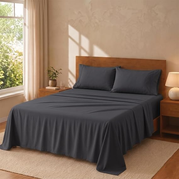 Degrees Home Premium Bed Sheet Set 16 x 200 cm 4 Pieces: Fitted Sheet, Top Sheet and 2 Pillowcases 50 x 80 cm - Brushed Microfibre, Soft, Oeko-Tex Certified
