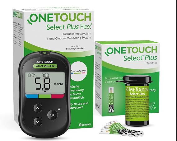 OneTouch Select Plus Flex Glucometer Starter Kit – Meter + 50 Genuine OneTouch Select Plus Test Strips – Blood Glucose Monitoring System for Diabetes