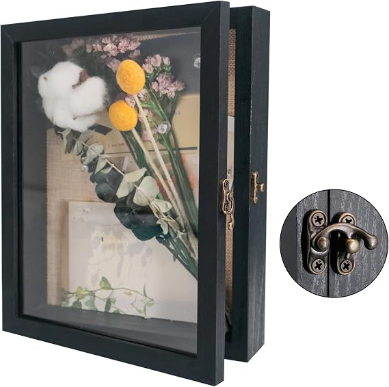 GraduatePro Shadow Box 8x10 Display Case Large Black Frame with Glass Deep Picture Wedding Bouquet Flowers Memorabilia Medals Photos Memory for Keepsakes 20x25 CM
