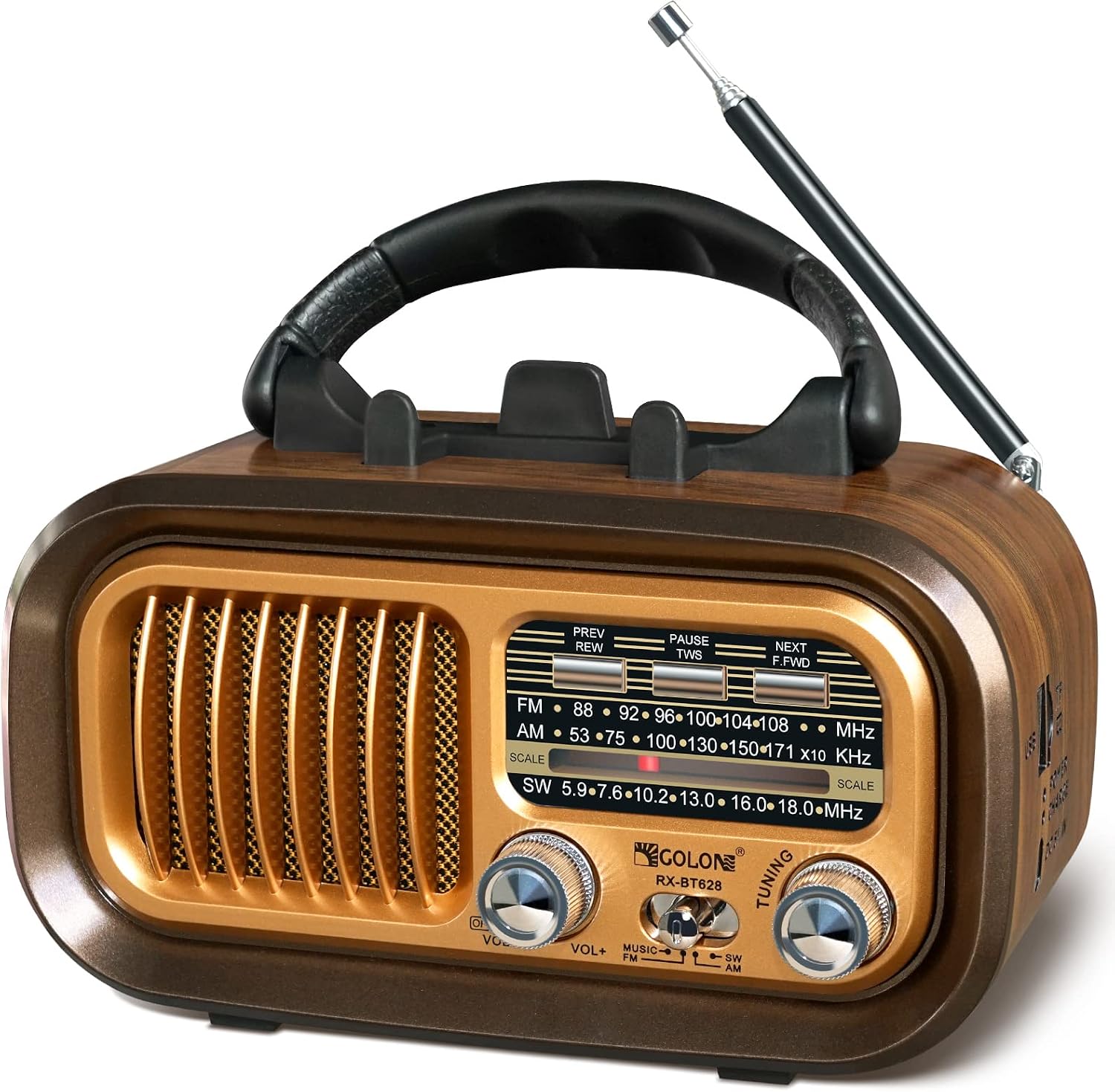 Retro Radio Small with BluetoothPortable AMFMSW RadioExcellent receptionNostalgia Supports USBTF card function1200mAh battery or D-cell batteries