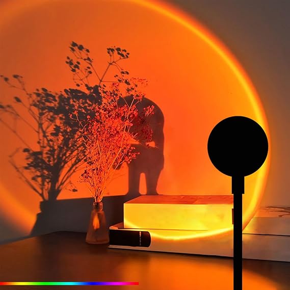 Sunset Lamp Projector – USB Rainbow Mood Light | 7‑Colour Led Atmosphere Sunset Lamp with Button | 360° Rotating Moonlight & Sunst Effect, Bedroom Decor Live Stream Ambient Lighting