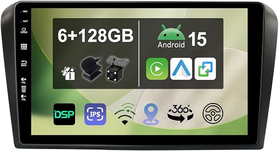 [6G+128G] IPS 9" Android 15 Car Radio For Mazda 3 2004-2012-[Built-in CarPlay/Android Auto/DSP/Mirror Link/Octa Core/GPS Navi/360 Camera/Bluetooth 5.0/USB