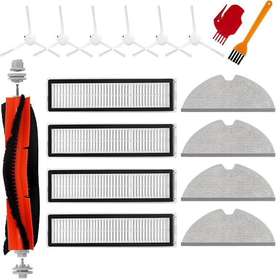 Chuancheng Dreame D9/D9 Max/D9 Max Gen2/D9 Pro/L10 Pro için 17 parçalı aksesuar seti, 1 ana fırça, 6 yan fırça, 4 filtre, 4 silme bezi, 2 temizleme fırçası