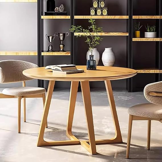 Walnut Round Dining Table for 2-4, Mid Century Modern Solid Wood Kitchen Table,Small Dinner Table V Shaped Legs for Home, Restaurant,Small Space(35.4" L x 35.4" W x 29.5" H, Natural)