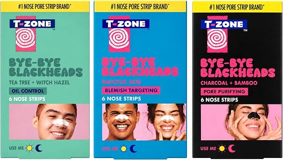 T-Zone Nose Strip Trio – Charcoal & Bamboo, Tea Tree & Witch Hazel, and Salicylic Acid Nose Pore Strips - Blackhead Remover & Deep Cleansing Pore Unclogging Treatment