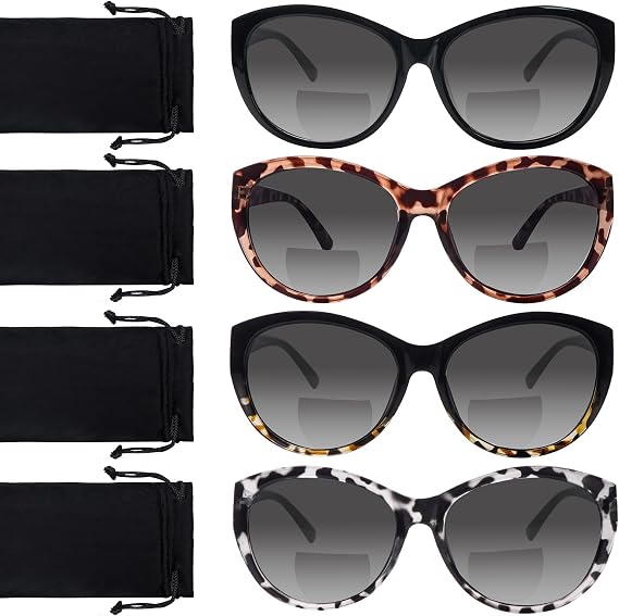 4 Pack Bifocal Reading Sunglasses for Women Men UV400 Protection Outdoor Sun Readers