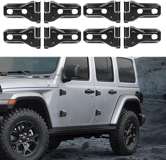 Door Hinge Cover Trim for Jeep Wrangler JL JLU 4-Door & Gladiator JT 2018–2024, Carbon Fiber Exterior Accessories, ABS Plastic Door Hinges Protector Set of 8
