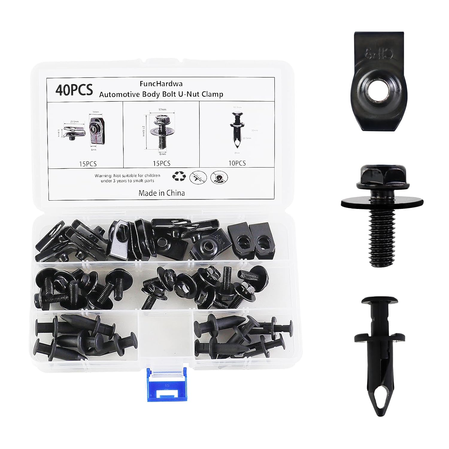 40 Stück Blechmutter Schraube Mutter Clip Kit Body Karosserieschrauben Clips Set Mit 3 universellen Größen Metall U Typ Befestigungsclips Auto für Stoßstangen Undertray