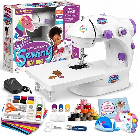Mini Sewing Machine with Upgrade Extension Table, Portable Adjustable 2-Speed Double Thread with Lights Foot Pedal Easy Crafting Mending Household