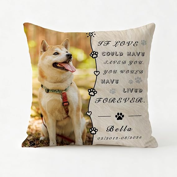 Personalised Pet Memorial Throw Pillow with Photo, Custom Pet Memorial Gifts for Dogs Cats, Loss of Dog Sympathy Gift Dog Bereavement Remembrance Picture Pillow