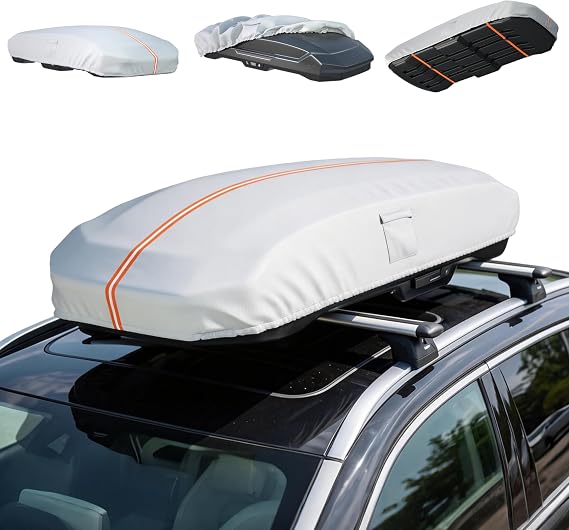 ルーフボックスカバー、頑丈な600Dオックスフォード生地、Thule、Perflex、Yakimaブランドにユニバーサルフィット、ルーフラックボックスカバー、防水、防塵、UV耐性、傷防止、77x35x17インチ。