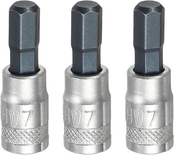 sourcing map 3Pcs Hex Bit Socket 1/4" Drive H7 S2 Steel Hexagonal Head Screwdriver Drill Bits CR-V Steel Socket Adapter for Home Auto Axle Hex Nuts Bolts Repair
