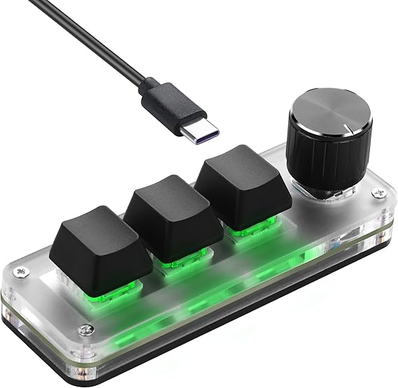 SinLoon Programmable Mini Mechanical Keyboard with 3 Keys and 1 Rotary Button for Macro Shortcuts | PC Configuration for Multi-Device Use | Portable and Replaceable Macro Keyboard