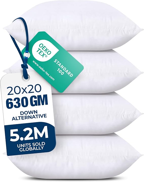 Utopia Bedding Throw Pillows (Set of 4, White), 20 x 20 Inches Pillows for Sofa, Bed and Couch Decorative Stuffer Pillows