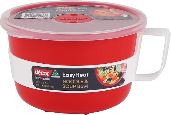 Décor Microsafe Suppennudel Haferschale 115 l BPA-frei Mikrowellenbehälter Dampfreisetzung Spülmaschinenfest Rot