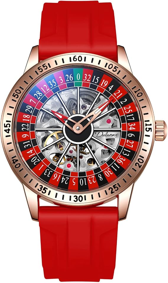 CARLIEN Men's Automatic Game Watch with Skeleton Hollow Mechanical Waterproof Luminous Stainless Steel Bracelet Automatic Casualty Roulette Business Casual