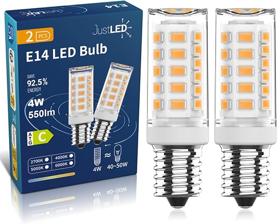 E14 LED Light Bulb, Small Screw Light Bulbs Warm White 2700K, 500LM, AC 220-240V, 3W E14 Bulbs (30-40W Equivalent), Class C, Pack of 2 (2700K Warm White 2 Pack) [Energy Class C]