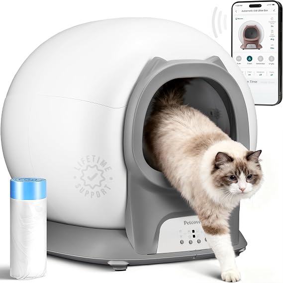 Self Cleaning Litter Box with Auto Safety Sensors for Multiple Cats - Automatic Cat Litter Box Self-Cleaning - Covered Ultra Odor Removal - Smart APP Control - Compatible On All WiFi - Electric Robot