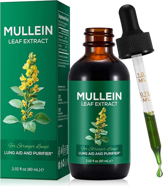 Mullein Drops for Lungs,60ML Mullein Leaf Extract for Lung Cleanse and Respiratory Support