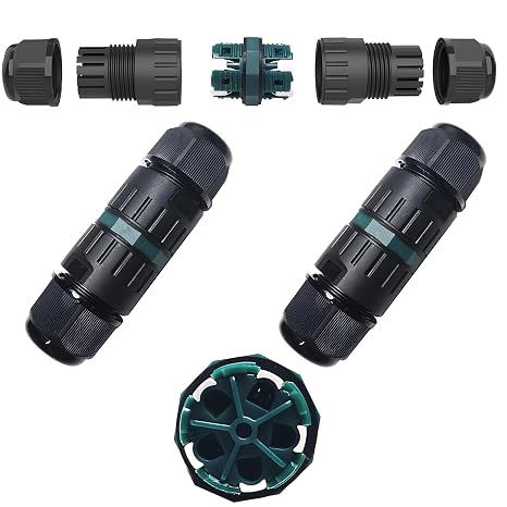 CTRICALVER Outdoor IP68 Waterproof Cable Connector, M25 Sleeve Coupler, AWG 20-13, 2/3/4/5 PIN Weatherproof Electrical Cable Joint (2pcs) Five-core white