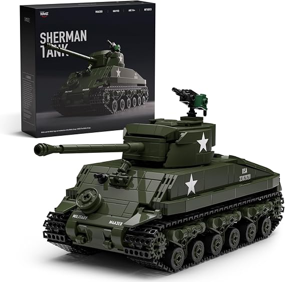 Nifeliz Sherman Military Tank Building Set for Adults, Collectible WW2 Military Model Toy to Build and Display, M4 Medium Vehicle for Army Enthusiasts (860 PCS, NF10313)