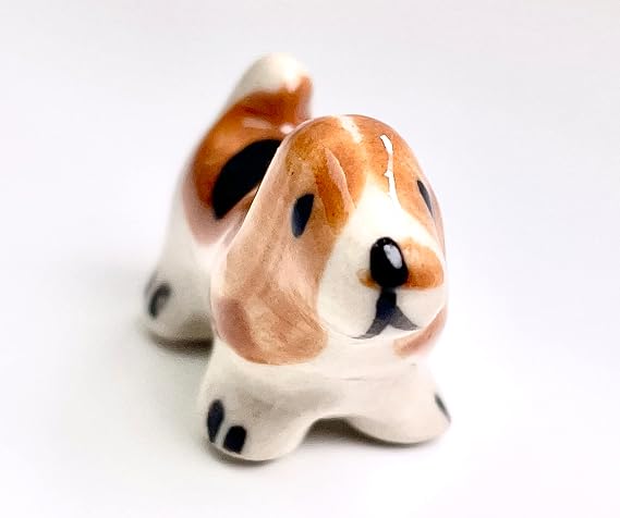 Ceramic Tiny Miniature Brown Dog Animals Gift Home Decor