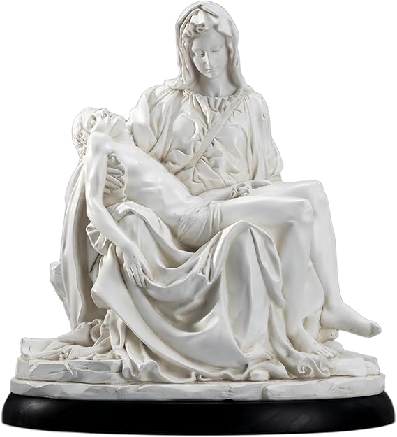 Pieta Statue - Michelangelo’s Pietà Replica Sculpture - Hand Painted Antique White Jesus and Holy Mother Madonna 10 Inch Renaissance Home Decoration Collection