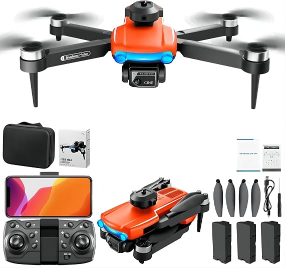 K102MAX Drone with Camera, 90 ° Adjustable 4K HD Dual Camera with Brushless Motor, Foldable Mini Drone for Beginner, Mini Drone for Kids, 45 Minutes Flying Time, 3 Batteries and Storage Case, WI-FI FPV
