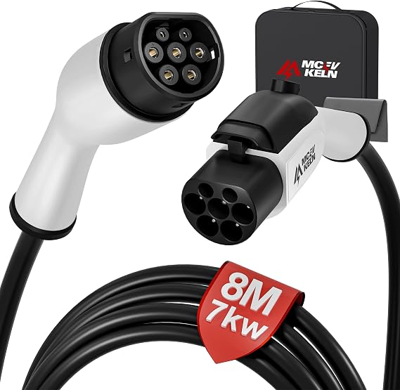 EV Charger Extension Cable 32 A 7.4 kW 8M 1-Phase Type 2 Extension Cable for Tethered EV Chargers Wallboxes and Charging Stations EV Extension Cord for Electric Vehicles & Hybrids