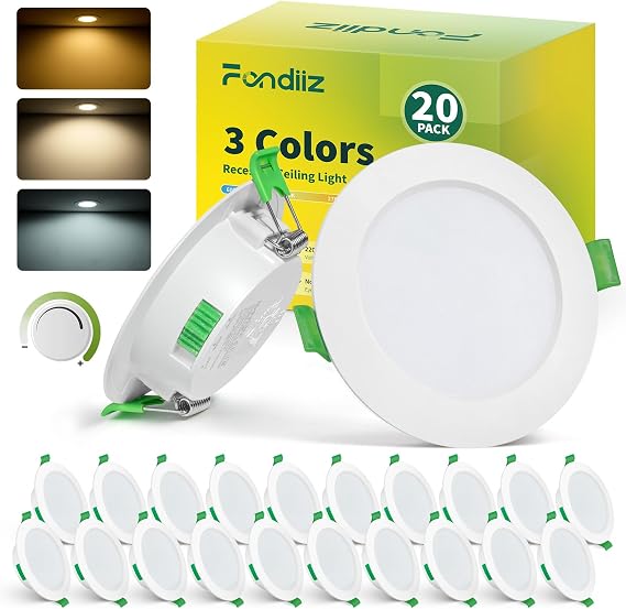 Fondiiz 20 Pack LED Downlights Ceiling, Dimmable 5W 3CCT, IP44 Waterproof [Energy Class E]