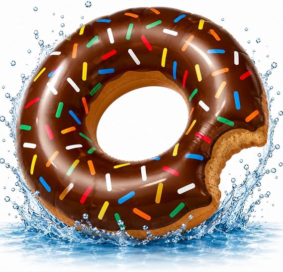 Inflatable Donut Ø 120 cm with bite ring swimming ring floating air cushion for swimming brown, pool and water, with 1 x cup holder for adults and children swimming island animal flotantema