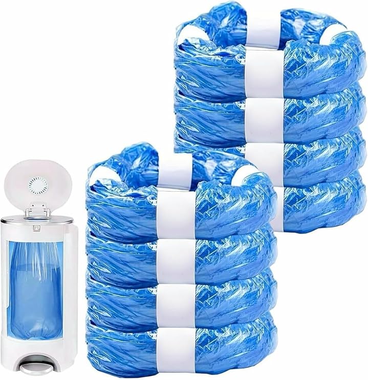 8 Pack Nappy Bin Refills, Each Bag 6.5m long, Nappy Bin Liners, Smellproof,Refill Nappy Bags, nappy sacks,Diaper Bin Pail Disposal Bags,nappy bin refill bags