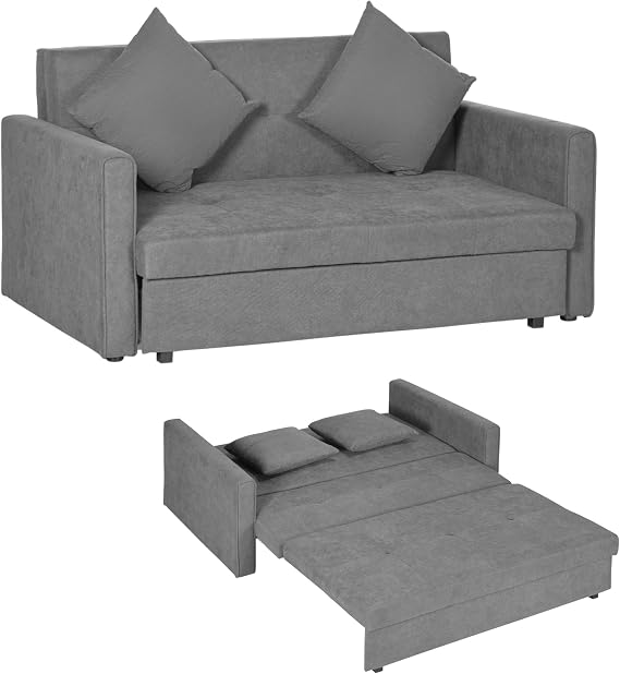 HOMCOM 2 Seater Sofa Bed Hidden Storage Pull Out Bed Snow Flannel Grey