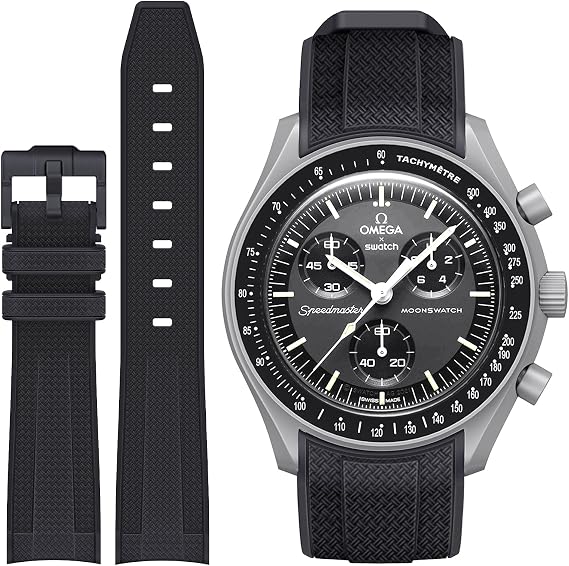 Stanchev ムーンズウォッチ用バンド カーブした隙間のないソフトシリコンストラップ Omega X Swatch Moonswatch Speedmaster 20mmウォッチ、スウォッチオメガムーンズウォッチスピードマスターウォッチ交換用ストラップ メンズ レディース
