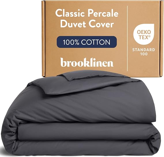 Brooklinen Percale デュベカバー クリスプ&クーリング - フル/クイーン、スレート