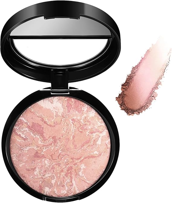 Foundation For Mature Skin, Baked Foundation Brighten Color Correcting, Shimmer Brick Pressed Bronzer, Buildable Light to Medium Illuminating Powder, Lasting Oil-control Full Coverage (Fair)