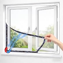 Adjustable Magnetic Fly Screen Window - DIY Fit Up to 120x130cm, Fiberglass Insect Mesh for Mosquito Net & Bug Screen, Full Frame Magnetic Strip Easy Installation (White Frame White Net)