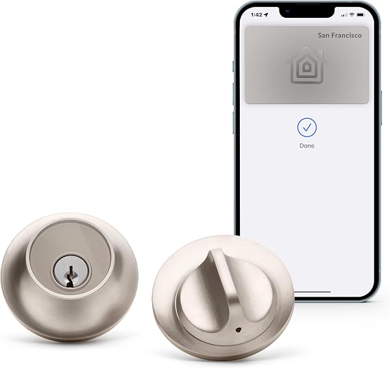 Level Lock+ Smart Lock Plus Apple Home Keys - Smart Deadbolt for Keyless Entry - Includes Key Fobs - Works with iOS, Android, Apple HomeKit (Satin Nickel)