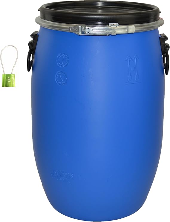 ITP Packaging 60 Litre Plastic Blue Open Top Storage Barrel with Lid