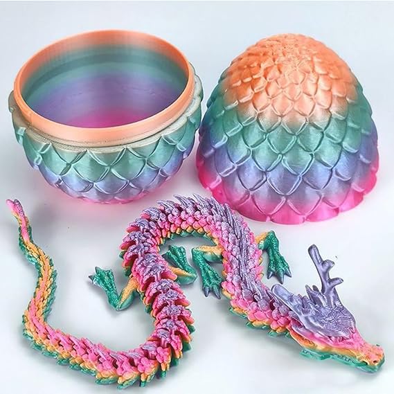 3D Printed Dragon in Egg, 3D Dragons Eggs with Dragon inside 30cm 3D Print Dragonfigurine Full Motion Flexible Joints Home Desk Office Decoration Dragonornament for adults(Rainbow color)