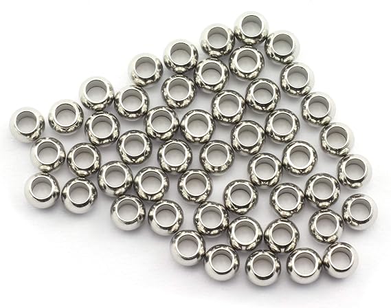 Tegg 6mm スムース ラウンド スペーサー ビーズ DIY クラフト ジュエリー作り アクセサリー 304 ステンレススチール シームレス ルース ビーズ 2mm ホール シルバー ゴールド 4x2mm シルバー BEAD-SS4X2-S50