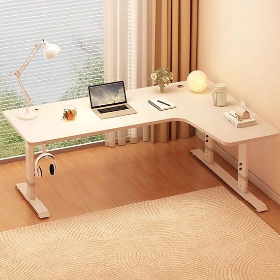 Corner Desk For Room for Kids L Shaped, L Shaped Standing Desk Adjustable Height Manual Control, Spacious Children Writing Table for Boys and Girls Computer Workstation with Wire Hole Right