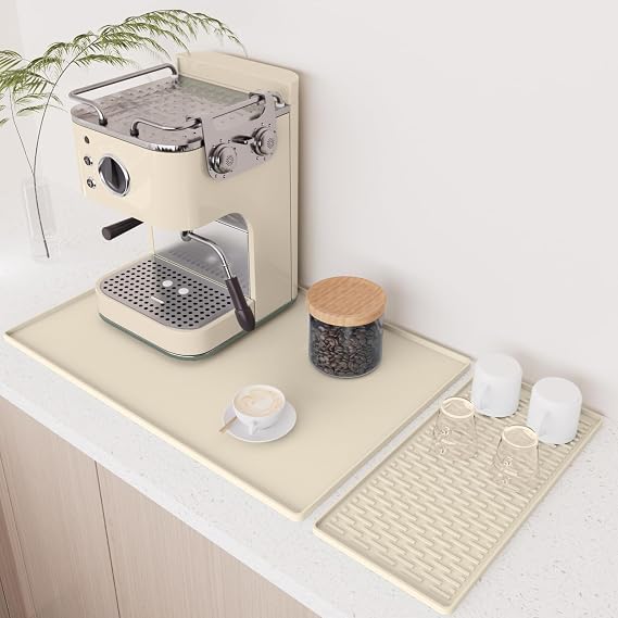 Large Coffee Machines Silicone Mat Waterproof Pad with Raised Edges,Non-Slip Dish Drying Mat,40*60 CM Foldable Coffee Machine Mat for Kitchen Counter