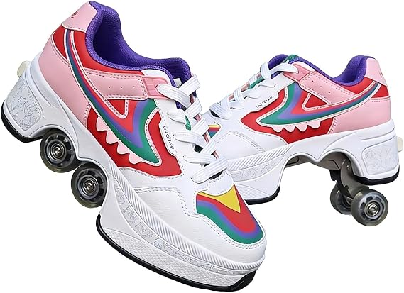 Retractable 2-in-1 Roller Skates with 4 Wheels | Pop-Out Deformation Sneakers for Indoor & Outdoor Sports | Unisex Design Fitting for Boys, Girls, Kids And Youth