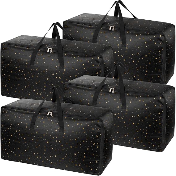 4 pack Extra Large storage boxes with lids, Big Heavy Duty Waterproof Moving Clothes Boxes Storage Bags Containers for House, Strong Laundry Bag with Zips